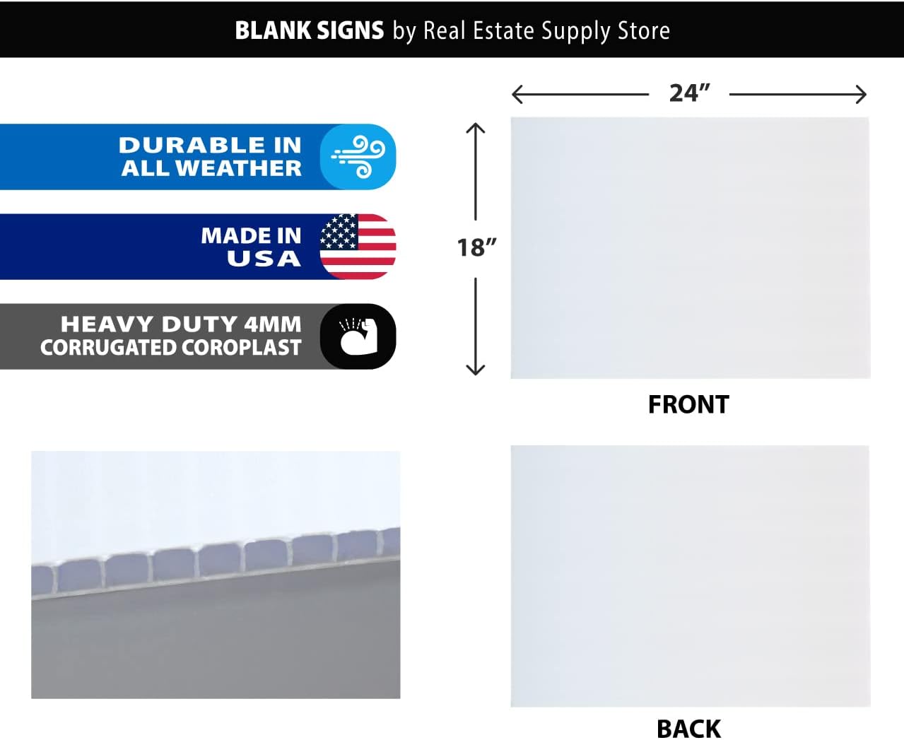 24x18 Blank Corrugated Plastic Yard Signs, Waterproof, Heavy Duty Outside Bulk White Sign Boards