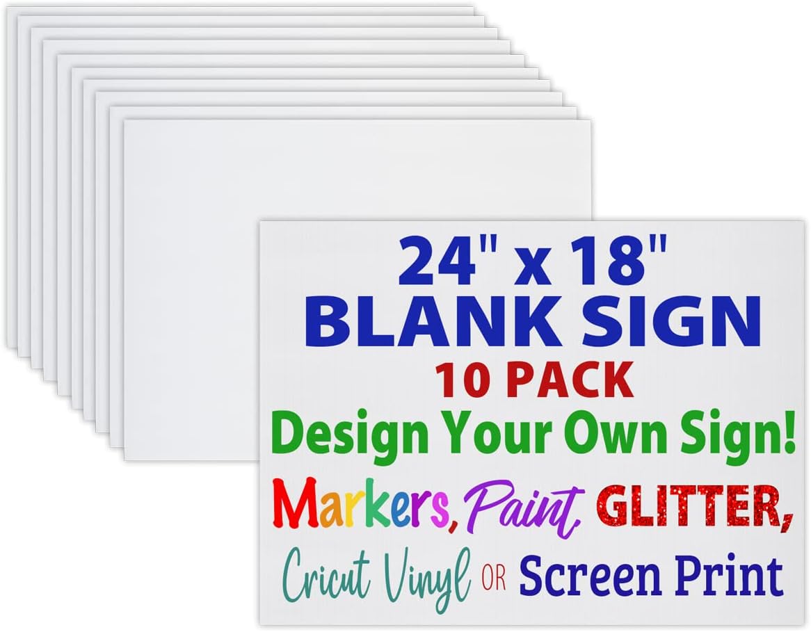 24x18 Blank Corrugated Plastic Yard Signs, Waterproof, Heavy Duty Outside Bulk White Sign Boards