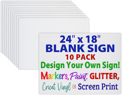 24x18 Blank Corrugated Plastic Yard Signs, Waterproof, Heavy Duty Outside Bulk White Sign Boards